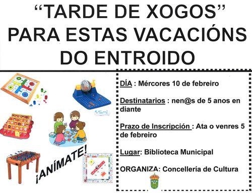 A CONCELLERÍA DE CULTURA ORGANIZA UNHA TARDE DE XOGOS PARA NEN@S A PARTIR DE 5 ANOS O 10 DE FEBREIRO NA BIBLIOTECA MUNICIPAL