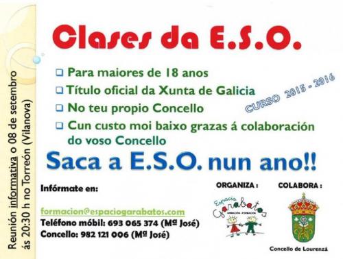  O TORREÓN DE VILANOVA ACOLLERÁ O VINDEIRO MARTES, DÍA 8, UNHA REUNIÓN PARA INFORMAR SOBRE AS CLASES DESTINADAS A MAIORES DE 18 ANOS PARA OBTER O TÍTULO DA ESO NO CURSO 2015-2016