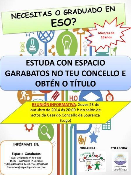 EL AYUNTAMIENTO DE LOURENZÁ CONVOCA UNA REUNIÓN INFORMATIVA PARA EL PRÓXIMO JUEVES DIRIGIDA A MAYORES DE 18 AÑOS QUE DESEEN PARTICIPAR EN UN GRUPO DE ESTUDIO PARA PREPARAR LAS PRUEBAS DE ACCESO AL TÍTULO DE GRADUADO EN ESO