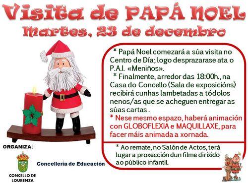LOURENZÁ RECIBIRÁ A PAPÁ NOEL EL PRÓXIMO MARTES, DÍA 23, CON VARIAS ACTIVIDADES PARA NIÑ@S
