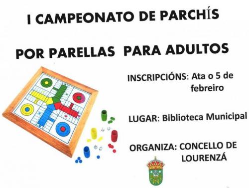 O CONCELLO ORGANIZA UN CAMPIONATO DE PARCHÍS POR PARELLAS PARA ADULTOS NA BIBLIOTECA MUNICIPAL. O PRAZO DE INSCRICIÓN PARA PARTICIPAR REMATA O 5 DE FEBREIRO