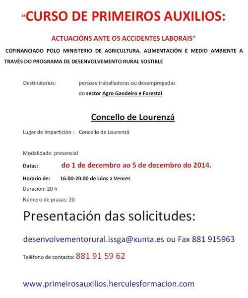 EL AYUNTAMIENTO ACOGERÁ DEL 1 AL 5 DE DICIEMBRE UN CURSO DE PRIMEROS AUXILIOS PARA LOS SECTORES AGRÍCOLA, GANADERO Y FORESTAL
